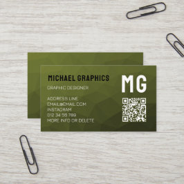 Tarjeta De Visita Código QR de patrón de malla geométrica verde del