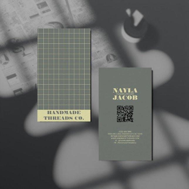 Tarjeta De Visita Código QR de patrón moderno de negro con control (Subido por el creador)