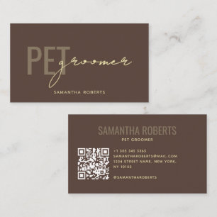 Tarjeta De Visita Código QR de peluquería de mascotas moderno marrón