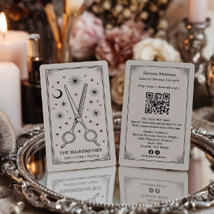 Tarjeta De Visita Código QR de peluquería Tarot Celestial Retro Vint