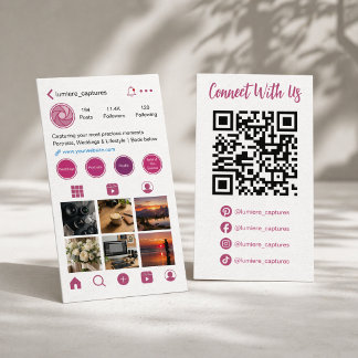 Tarjeta De Visita Código QR de perfil de redes sociales rosa moderno