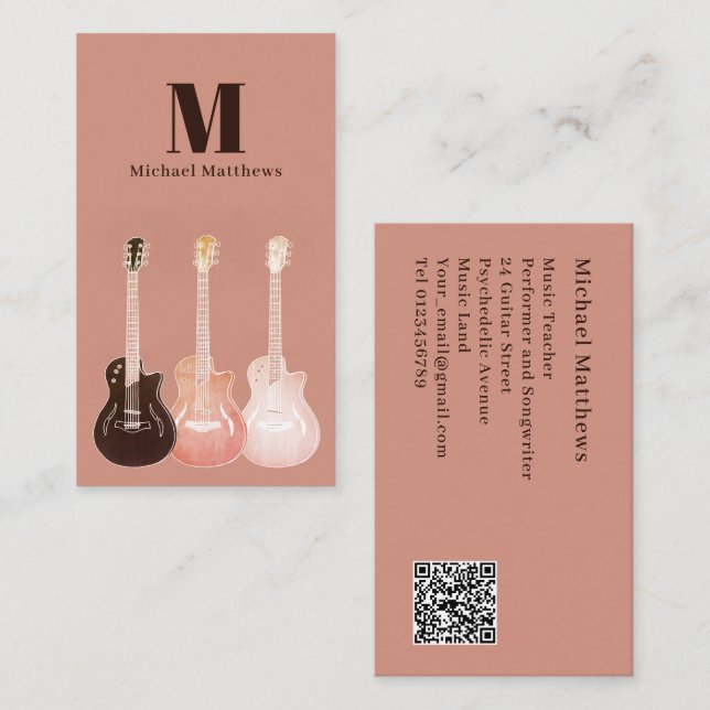 Tarjeta De Visita Código QR de Personalizado de guitarra profesional (Anverso / Reverso)