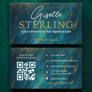Tarjeta De Visita Código QR de Piedra Ópalo para Esteticista Glam
