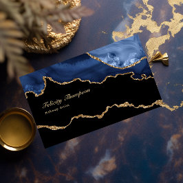 Tarjeta De Visita Código QR de Piedra Preciosa Ágata Azul Marino y D