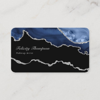 Tarjeta De Visita Código QR de Piedra Preciosa Ágata Azul Marino y P