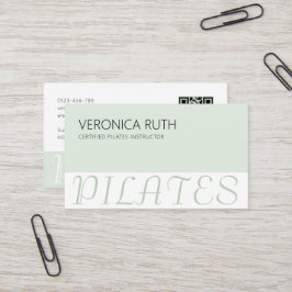 Tarjeta De Visita Código QR de Pilates Elegantes Verdes Mint Minimal