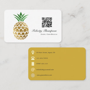 Tarjeta De Visita Código QR de Piña con Hoja de Oro Falso