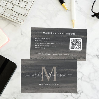 Tarjeta De Visita Código QR de pincel gris oscuro mínimo escaneado