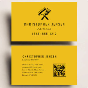 Tarjeta De Visita Código QR de pintor amarillo negro pintura