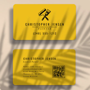 Tarjeta De Visita Código QR de pintor amarillo negro redondeado pint