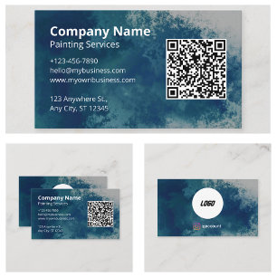 Tarjeta De Visita Código QR de Pintor de Acuarela Azul