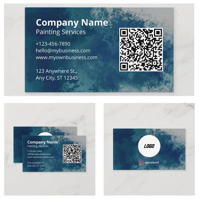 Tarjeta De Visita Código QR de Pintor de Acuarela Azul (Blue Watercolor Painter QR Code Business Cards)