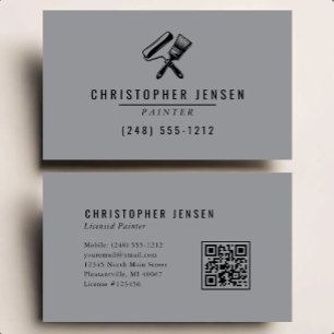 Tarjeta De Visita Código QR de pintor gris negro pintura