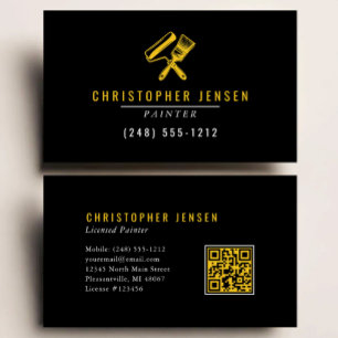 Tarjeta De Visita Código QR de pintor negro amarillo pintura