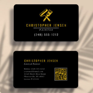 Tarjeta De Visita Código QR de pintor negro amarillo redondeado pint