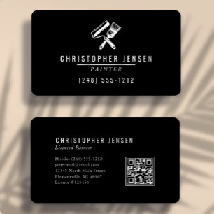 Tarjeta De Visita Código QR de pintor negro y blanco con pintura red