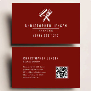 Tarjeta De Visita Código QR de pintor pintura roja de Burdeos