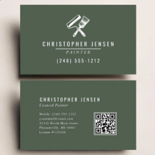 Tarjeta De Visita Código QR de pintor pintura verde oscuro