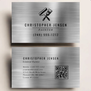 Tarjeta De Visita Código QR de pintor plateado metálico negro Pintur