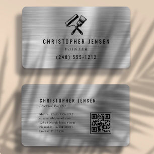 Tarjeta De Visita Código QR de pintor plateado metálico redondeado n