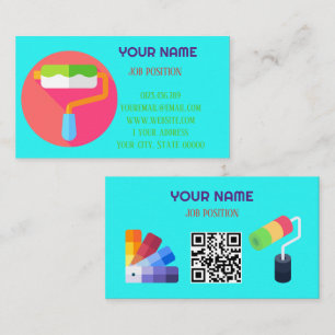 Tarjeta De Visita Código QR de Pintor Profesional Moderno Cian