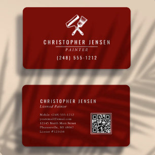 Tarjeta De Visita Código QR de pintor rojo burdeos redondeado pintur