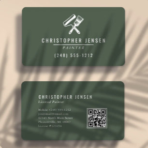 Tarjeta De Visita Código QR de pintor verde oscuro redondeado Pintur