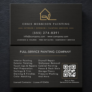 Tarjeta De Visita Código QR de pintura de oro negro metálico