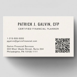 Tarjeta De Visita Código QR de Planificador Financiero CFP Crema