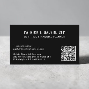 Tarjeta De Visita Código QR de Planificador Financiero CFP Negro