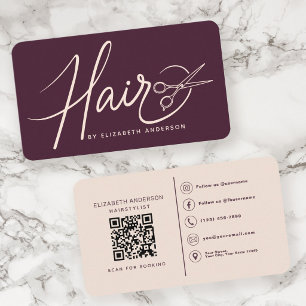 Tarjeta De Visita Código QR de Plum Estilista de Pelo con Letra Eleg