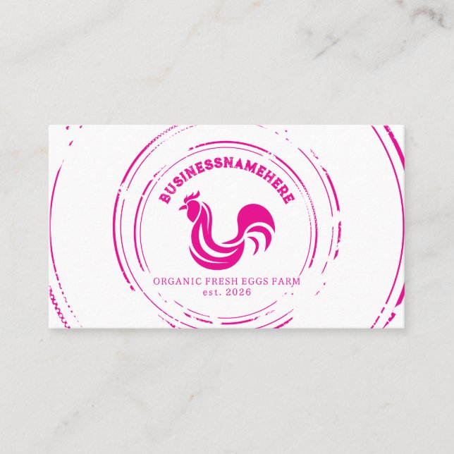 Tarjeta De Visita Código QR de pollo blanco rosa simple (Anverso)