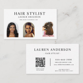Tarjeta De Visita Código QR de Portafolio de Estilista de Cabello Bl