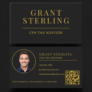 Tarjeta De Visita Código QR de Preparador de Impuestos CPA Oro Negro