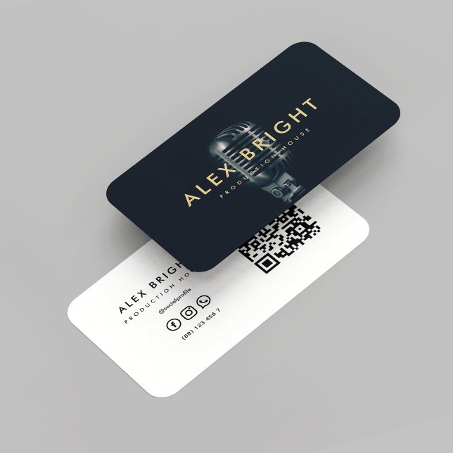 Tarjeta De Visita Código QR de producción de cantante elegante y mod (Modern Elegant Singer Musician Recording Studio Production QR Code Professional Business Card
)
