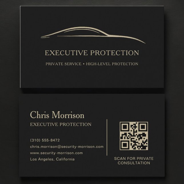 Tarjeta De Visita Código QR de Protección Ejecutiva Negro y Dorado (Subido por el creador)