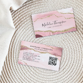 Tarjeta De Visita Código QR de Purpurina de oro de Geode rosado mode