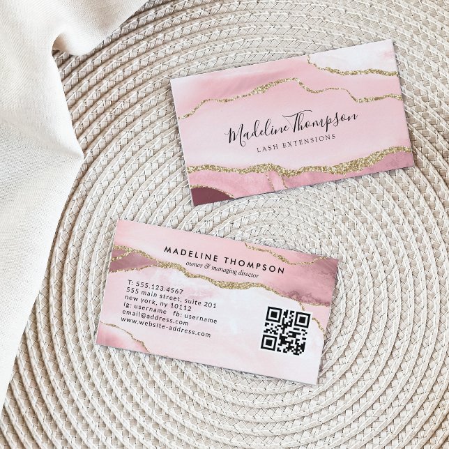 Tarjeta De Visita Código QR de Purpurina de oro de Geode rosado mode (Subido por el creador)