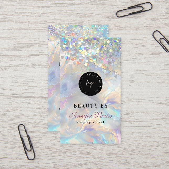 Tarjeta De Visita Código QR de Purpurina Holográfica Ópalo de Mármol (Anverso/Reverso In Situ)