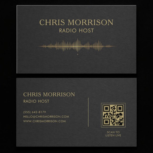 Tarjeta De Visita Código QR de Radio Host Black Gold (Subido por el creador)