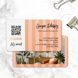 Tarjeta De Visita Código QR de rayas de melocotón y rubor Foto Redes