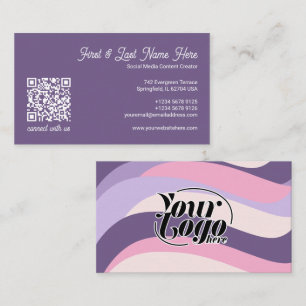 Tarjeta De Visita Código QR de rayas y olas de colores rosa y púrpur