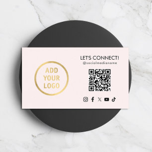 Tarjeta De Visita Código QR de Redes Sociales Agrega tu Logo Rosa