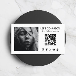 Tarjeta De Visita Código QR de Redes Sociales Agregar Foto Blanco