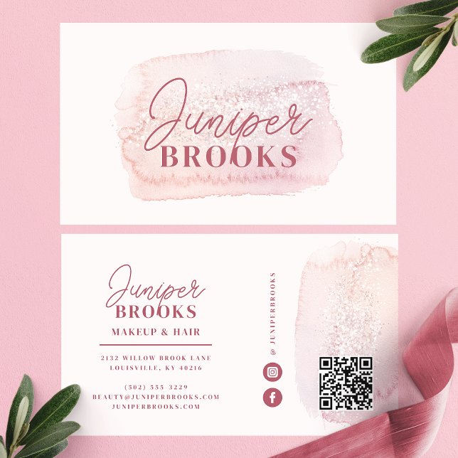 Tarjeta De Visita Código QR de redes sociales con brillo rosa malva (Subido por el creador)
