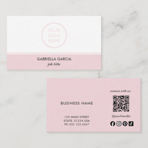 Tarjeta De Visita Código QR de Redes Sociales con Logo Simple Rosa