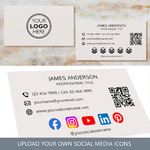 Tarjeta De Visita Código QR de redes sociales con logotipo profesion
