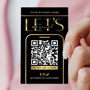 Tarjeta De Visita Código QR de Redes Sociales Logo Negro y Dorado QR