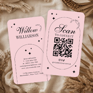 Tarjeta De Visita Código QR de Redes Sociales Tinta Rosa Vintage con