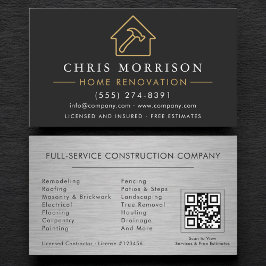 Tarjeta De Visita Código QR de renovación de hogar metálico industri
